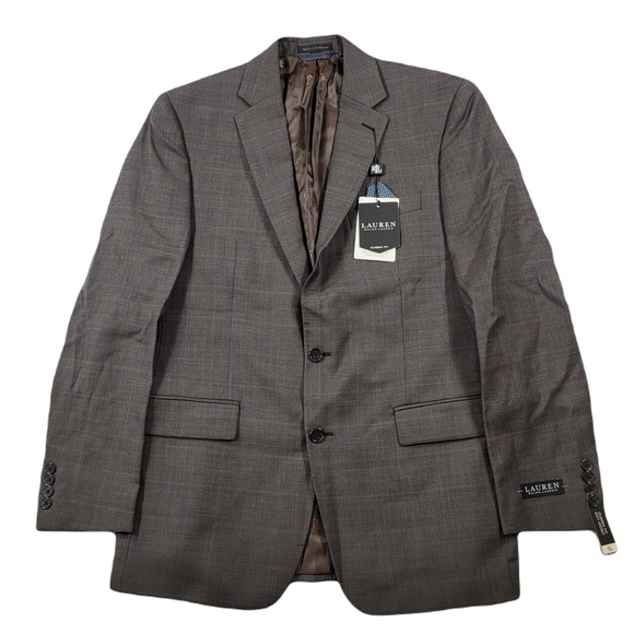 Lauren Ralph Lauren Wool Suit Jacket Mens 40L 40 Brown‎ w/Blue $450
